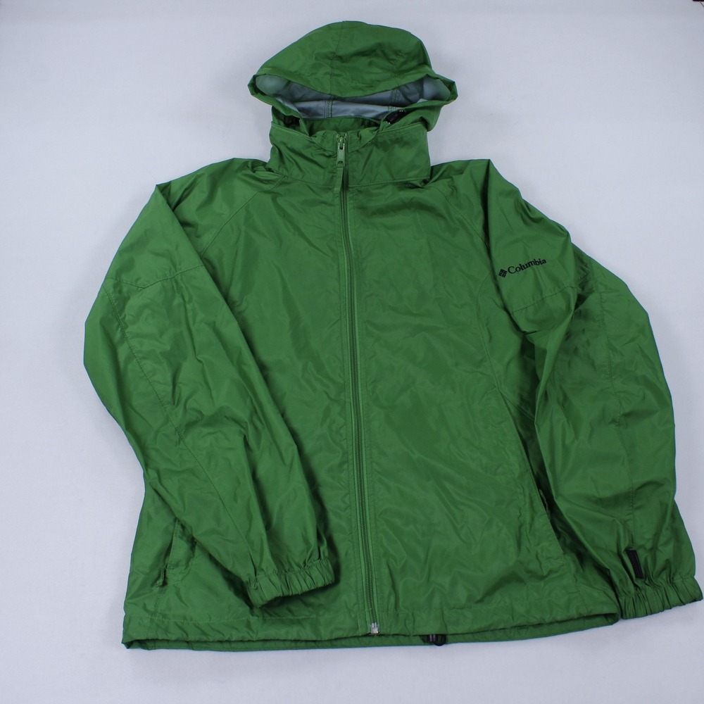 Columbia Women's Green Hooded Rain Jacket Windbreaker Size M Hiking Outdoor